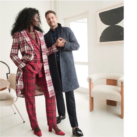 J. Crew Alfie Topcoat in Vintage Plaid Italian Wool Ivory Red Sz 6 - Picture 2 of 13